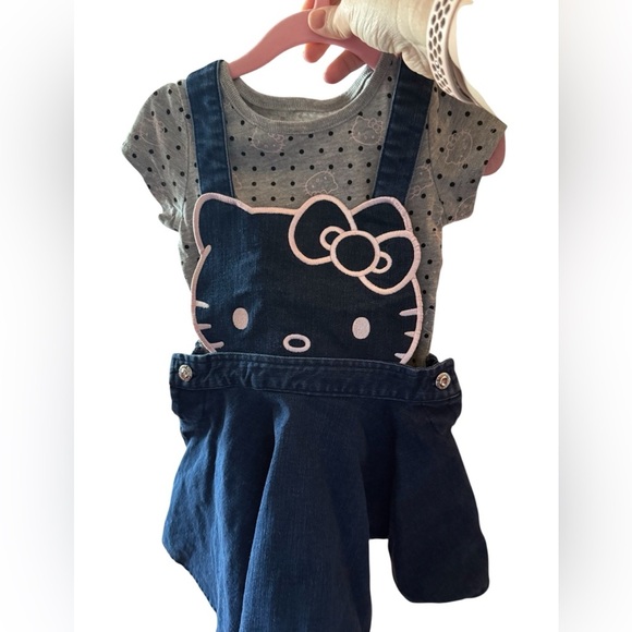 Hello Kitty Other - Hello Kitty Sanrio Jumper Dark Wash Denim Overall Dress and Shirt Girl's Size 2T